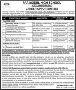 Jobs At PAA Model High School Hyderabad 2026
