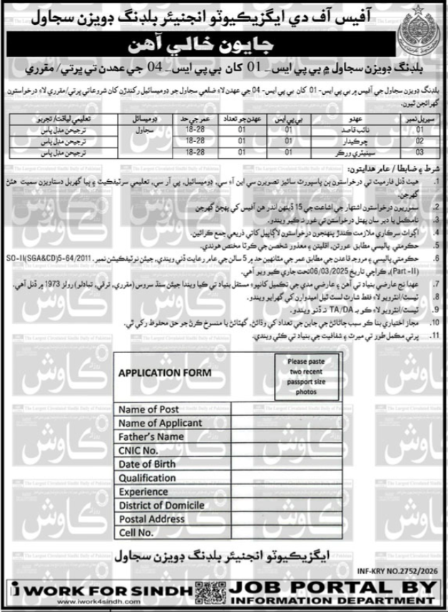 Latest Sindh Building Division Government Jobs 2026
