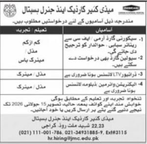 Medicare Cardiac and General Hospital Jobs in Karachi 2026
