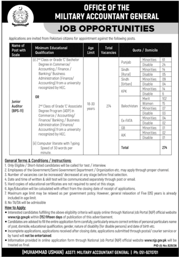 Military Accountant General Office Jobs For All Pakistan 2026