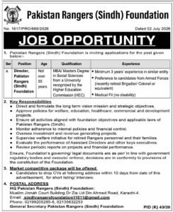 Pakistan Rangers Sindh Foundation Jobs 2026 Apply Now