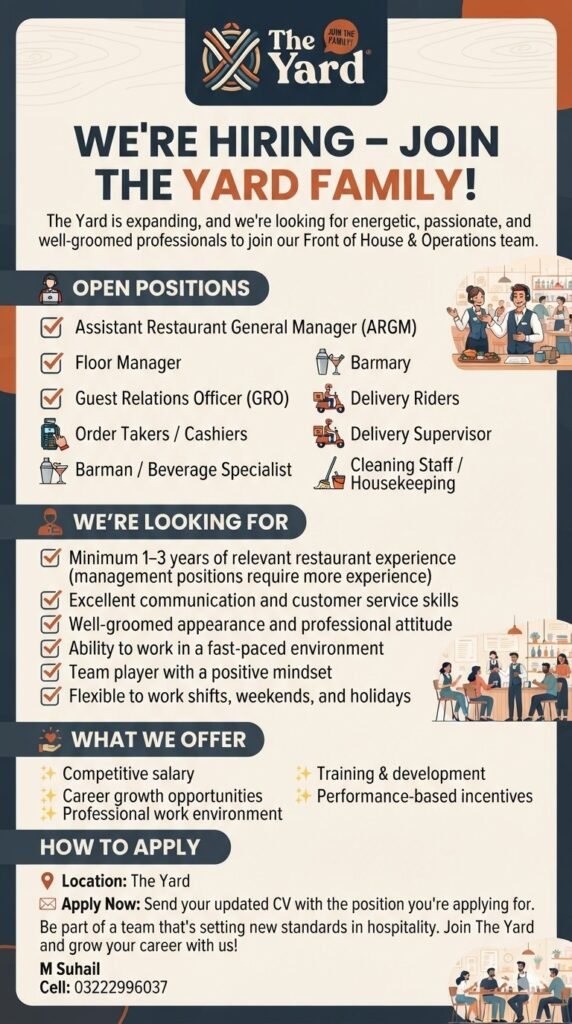 Restaurant Jobs Best Massive Hiring Now at The Yard