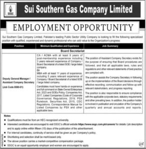 SSGC Sui Southern Gas Company Jobs 2026