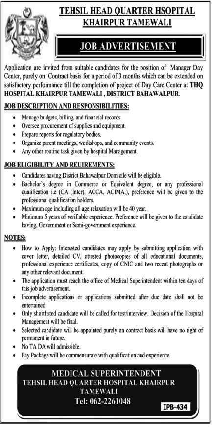 Tehsil Headquarter Hospital THQ Khairpur Job Vacancies 2026