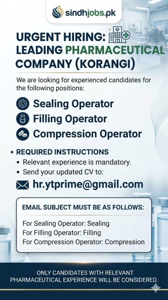 Pharma Operator Jobs Urgent Vacancies Korangi!