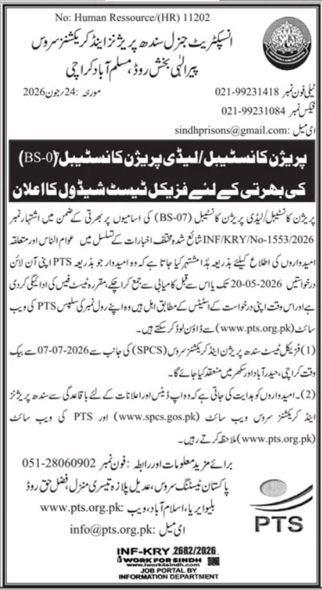 Inspectorate General Sindh Prisons Urgent New Jobs`