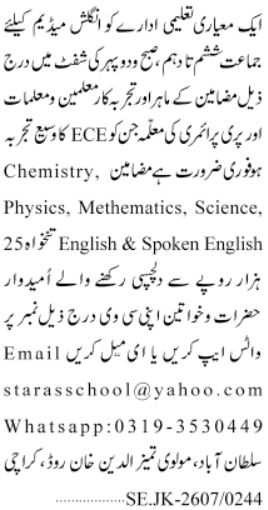 Chemistry Teacher Jobs 2026 Best Karachi Openings