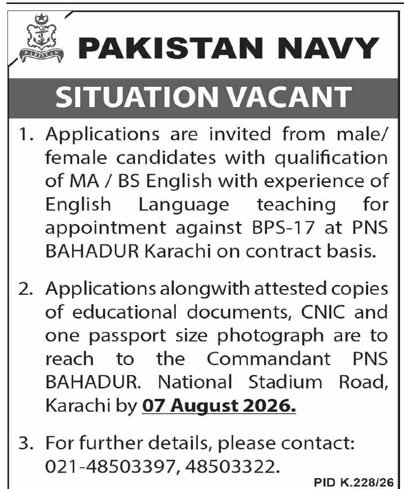 Pakistan Navy Jobs Karachi Top Education Opportunities