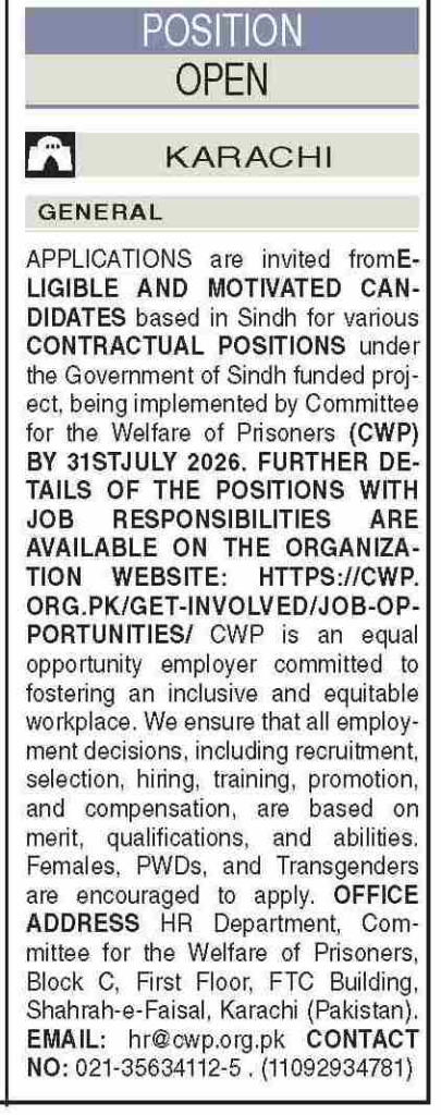CWP Jobs 2026 Impactful Careers in Karachi!