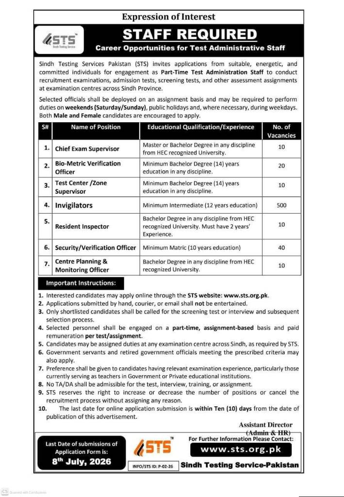 STS Staff Jobs 2026 Apply Now