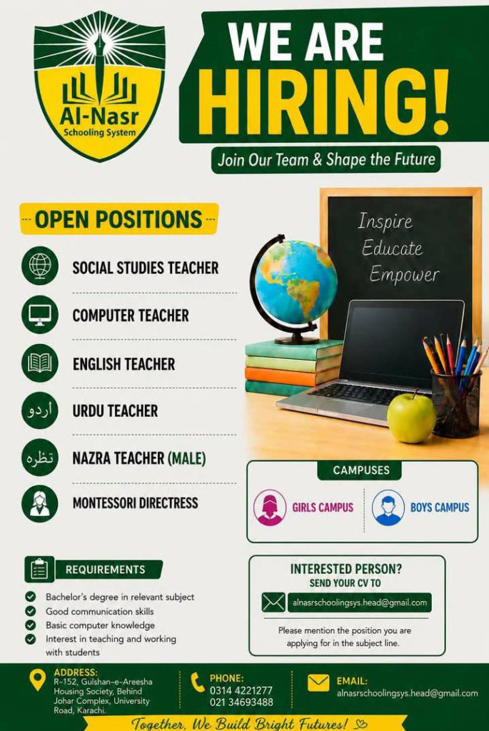 Teaching Jobs Join the Best Team at Al-Nasr Schooling