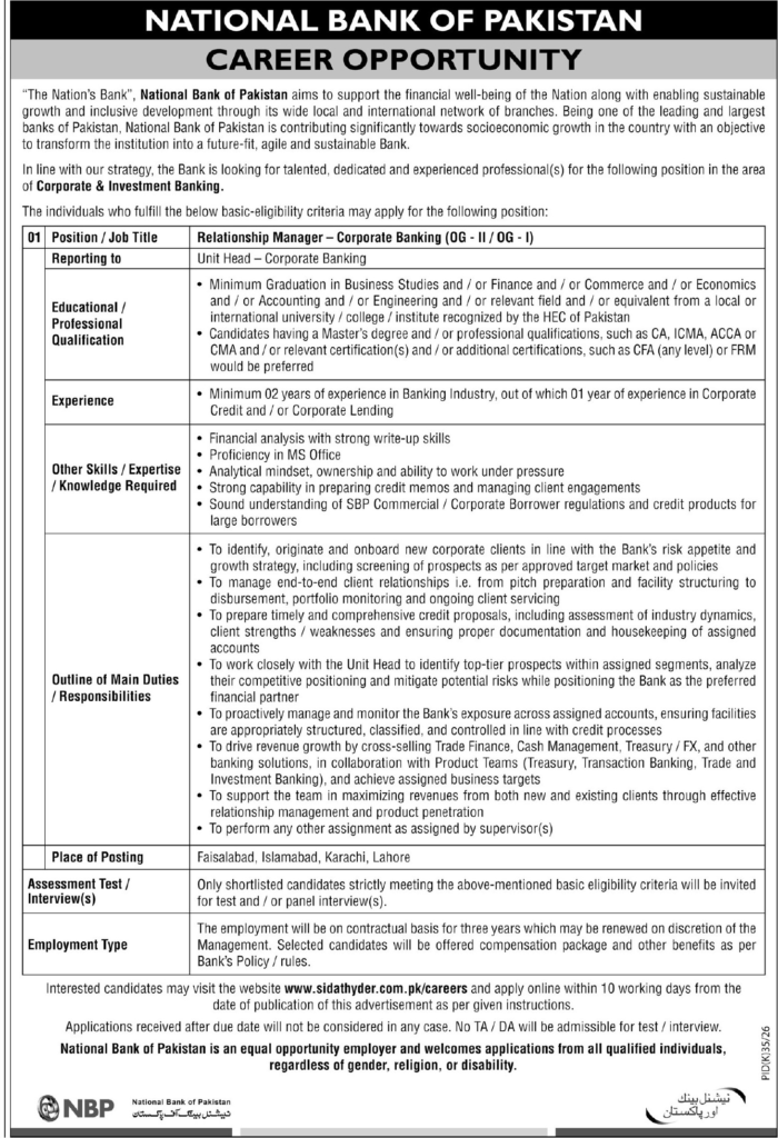 NBP Jobs Urgent Management Opportunities 2026!