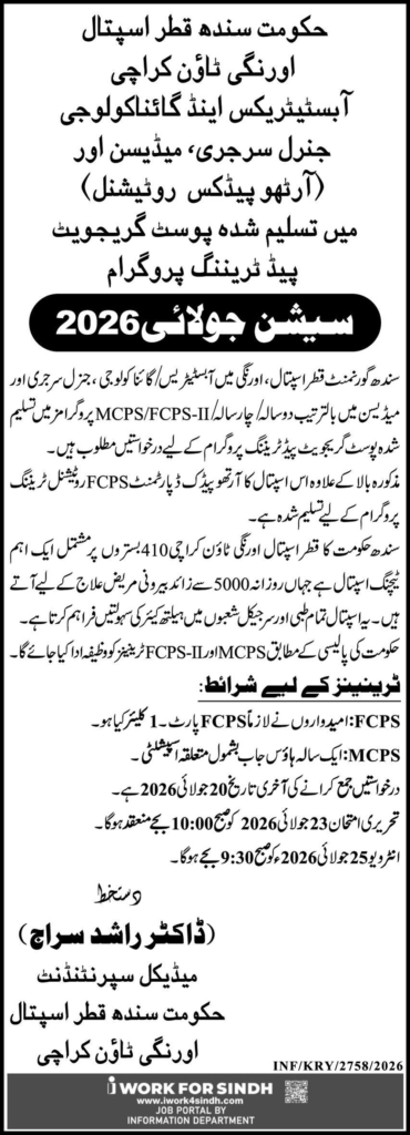 Sindh Government Qatar Hospital Jobs 2026
