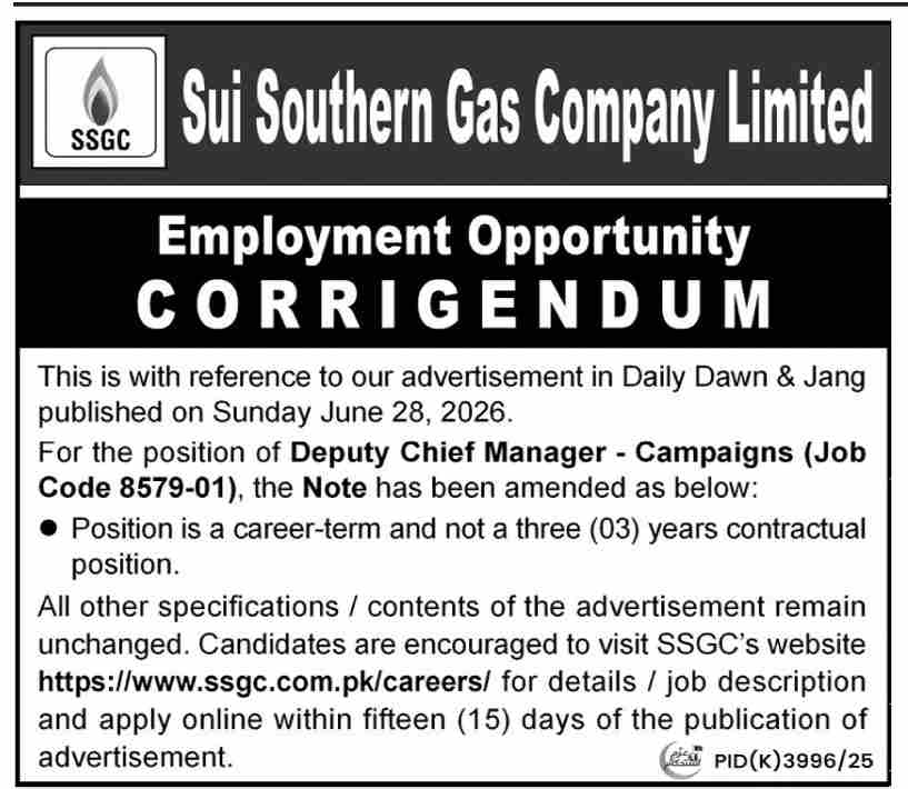 SSGC Karachi Jobs 2026 Apply Now
