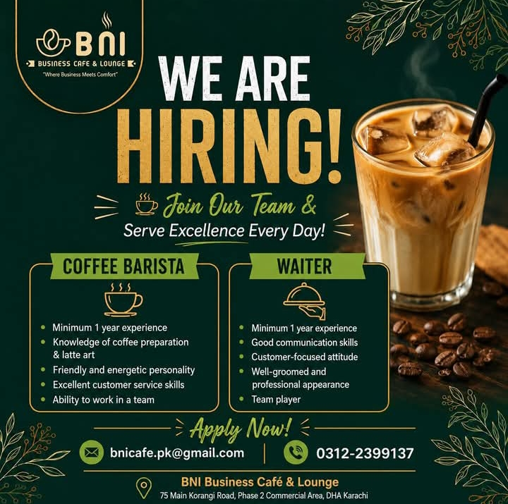 Barista & Waiter Jobs Join Our Best Elite Team in Karachi