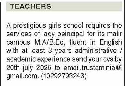 Lady Principal Jobs 2026 Karachi Best Elite Career Posts