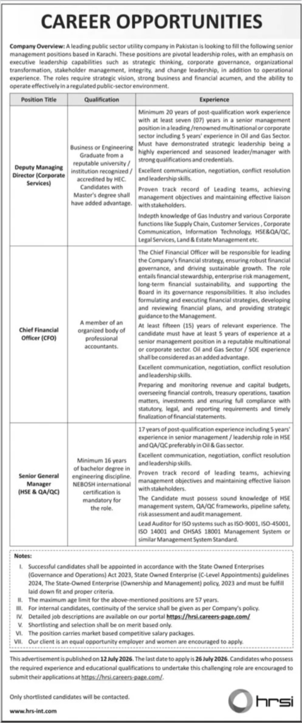 HRSI Karachi Jobs 2026 Latest Dynamic Management Roles