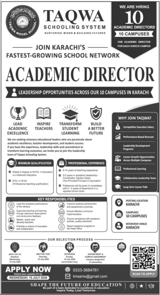 Taqwa Schooling System Karachi Jobs 2026