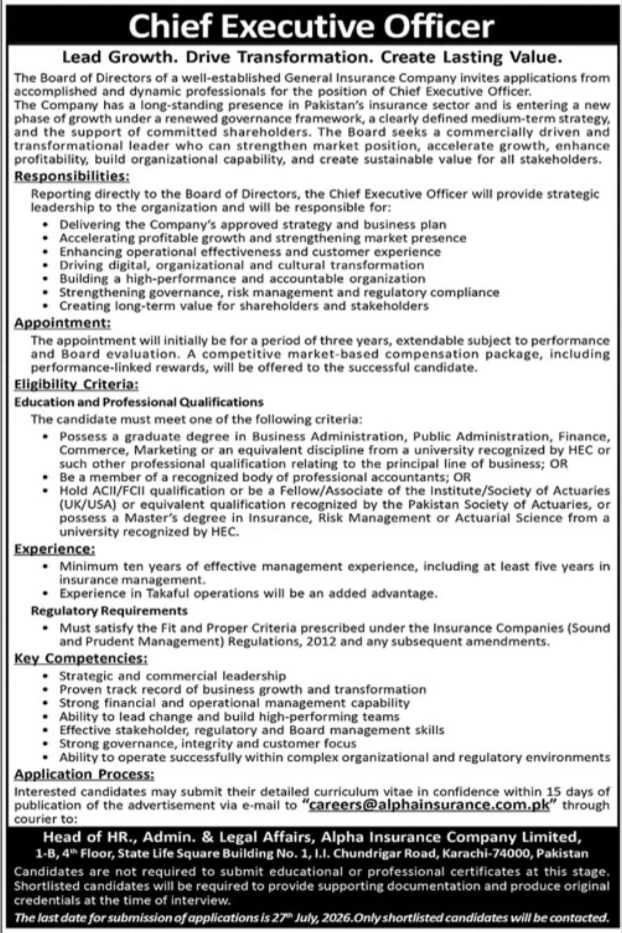 Alpha Insurance Jobs Karachi 2026 Apply Now