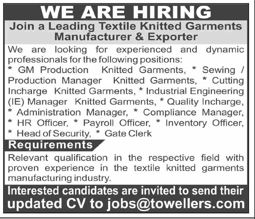 Textile Company Jobs Best Lucrative Karachi Hiring 2026
