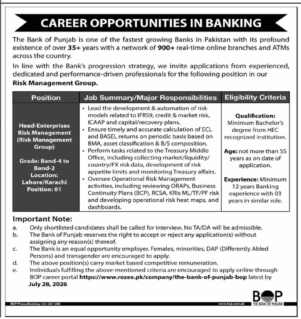 BOP Karachi Job 2026 Unlock Your Career Potential