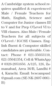 Cambridge School System Exciting Teaching Jobs Karachi