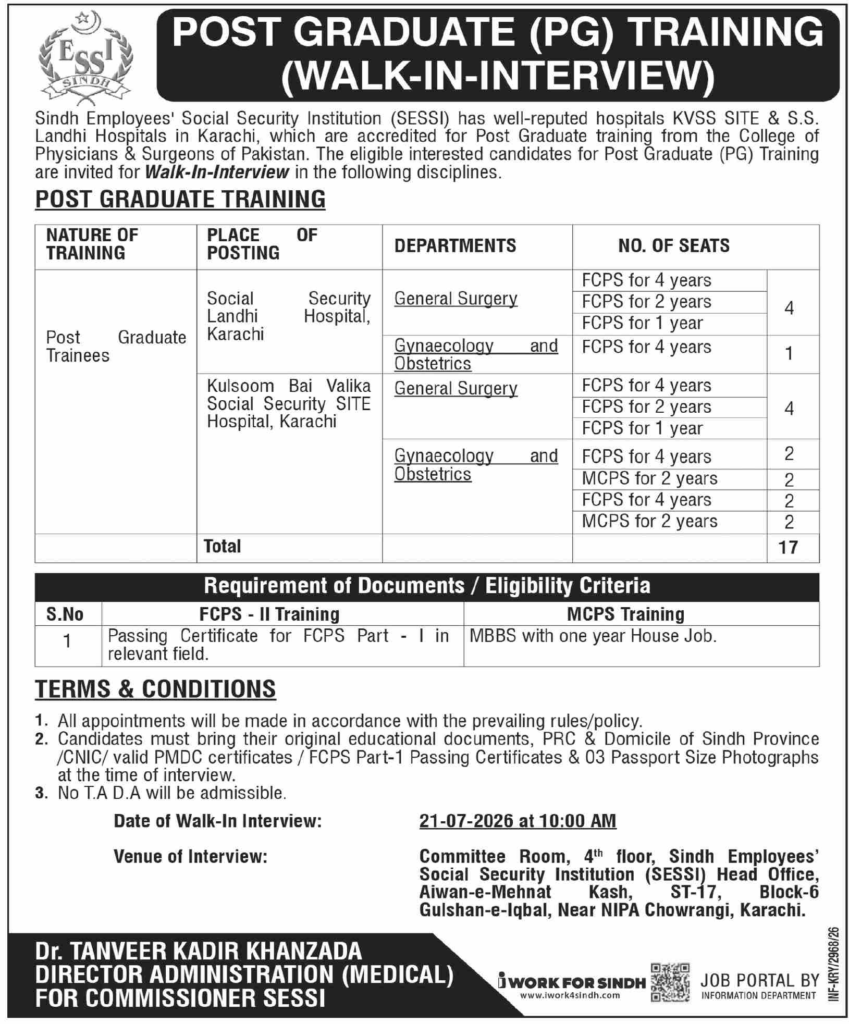 Sindh SESSI Jobs Secure Medical Careers 2026