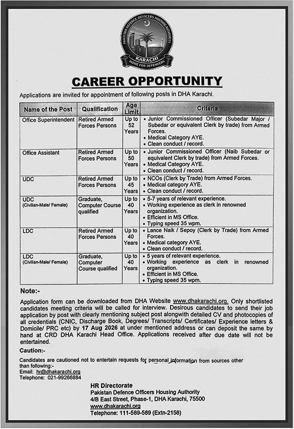 DHA Karachi Jobs 2026 Apply Now