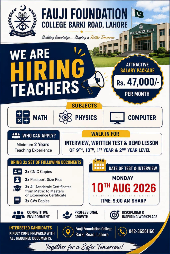 Fauji Foundation Teachers Jobs 2026