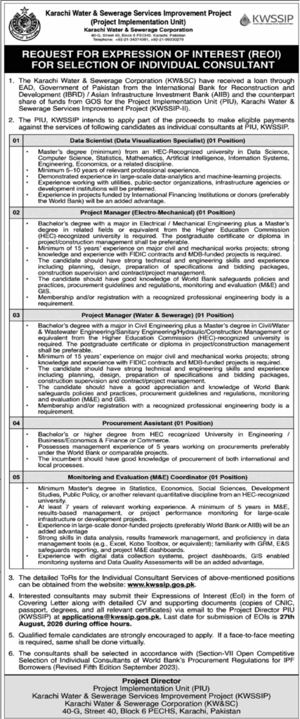 KWSSIP Jobs 2026 Management Jobs in Karachi